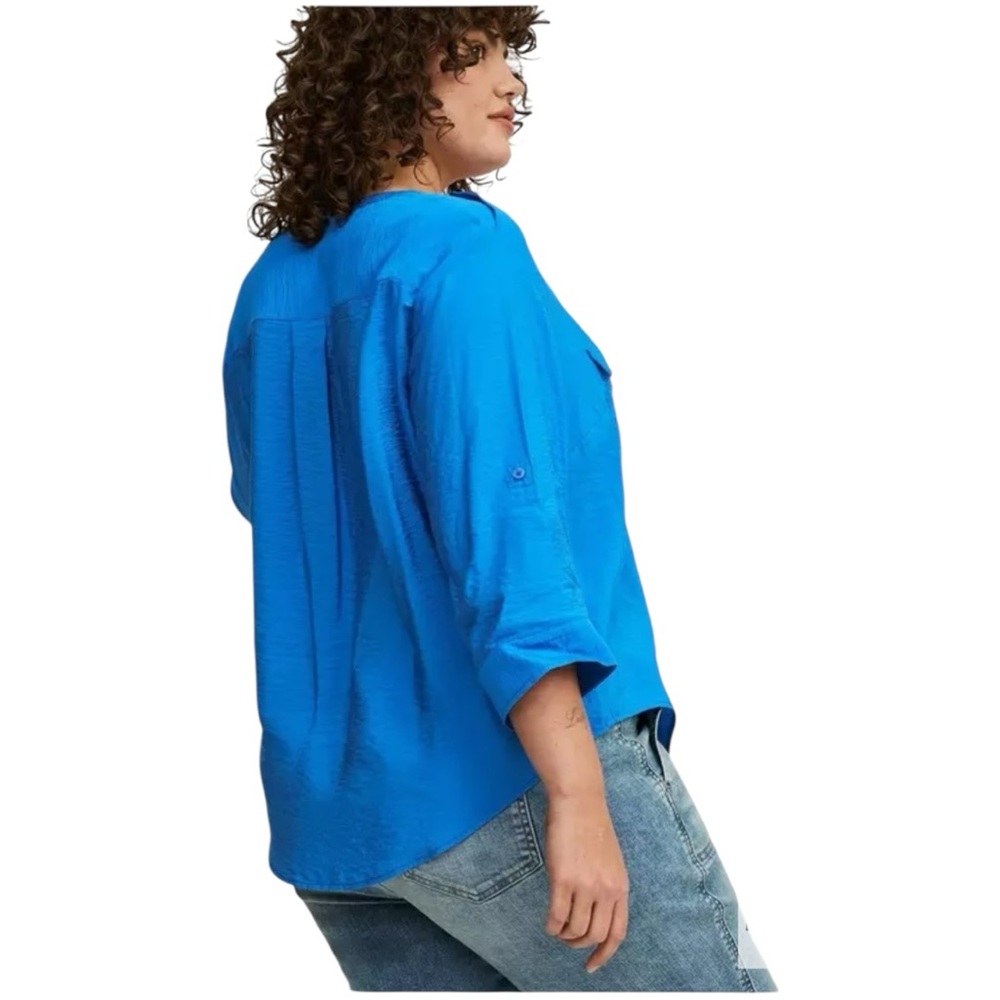 Torrid Harper 3/4 Sleeve Top Blouse 3X V-neck Roll Tab Blue - Picture 11 of 13